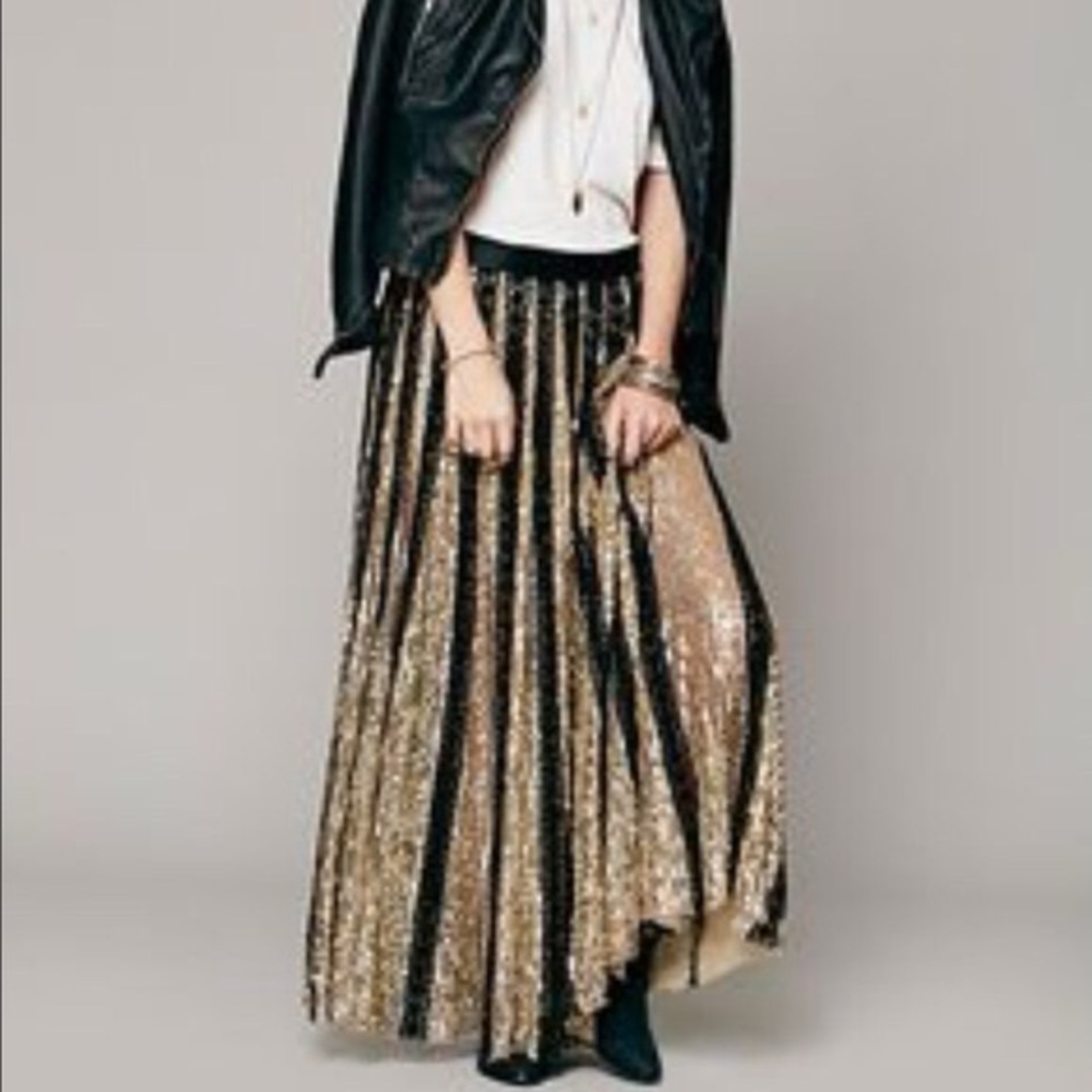FP One Gold Sequin Maxi Skirt Medium